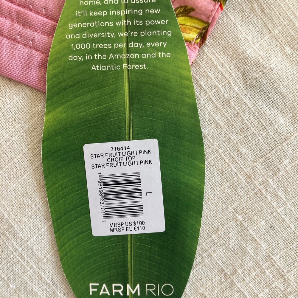 FARM Rio Anthropologie Star Fruit and birds light pink and green bandeau top. - Picture 11 of 14